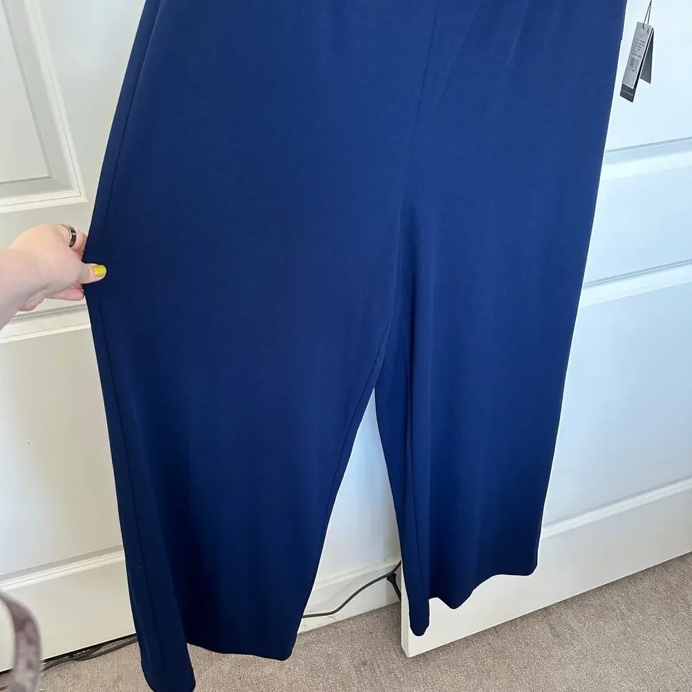 NWT! Adrianna Papell (18W) Navy Off-The-Shoulder Jumpsuit Organza Sleeve MOTB - Picture 7 of 10